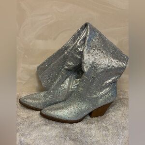 Silver Thigh High Rinestone Cowgirl Boots